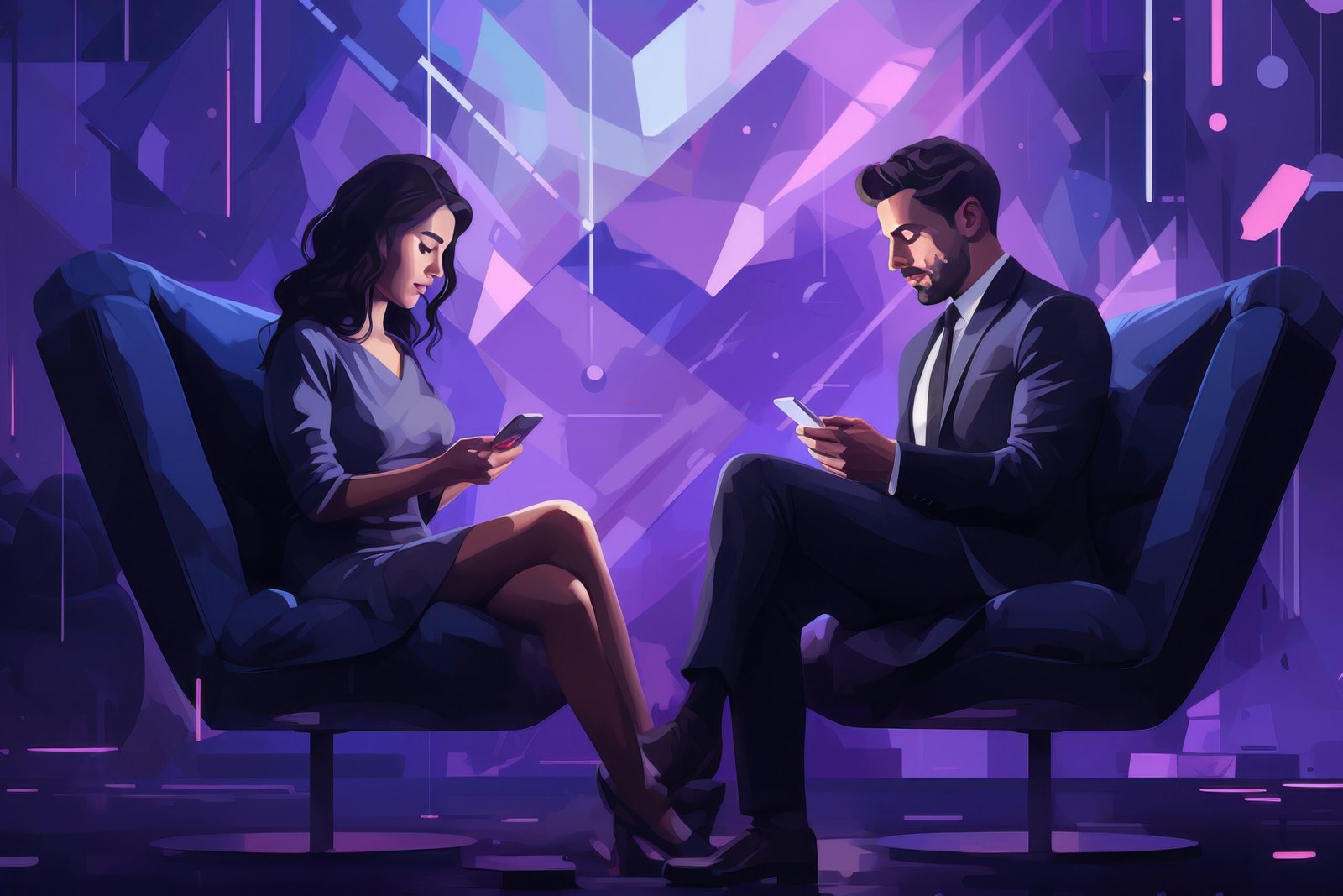 couples-disengaged-while-sitting-modern-chairs-indoors