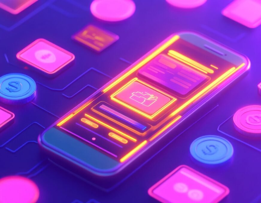 neonlit-smartphone-with-currency-symbols-circuit-board